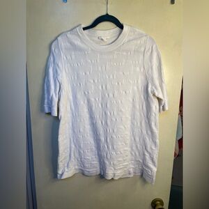 COS Sweater Top Textured Wave Edgy white Cotton Short sleeve Size L